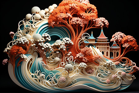 抽象概念的黏土陶艺模型图片