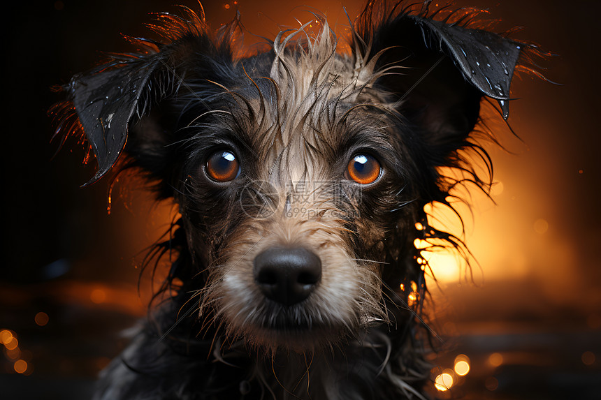 雨天玩耍的宠物狗狗图片