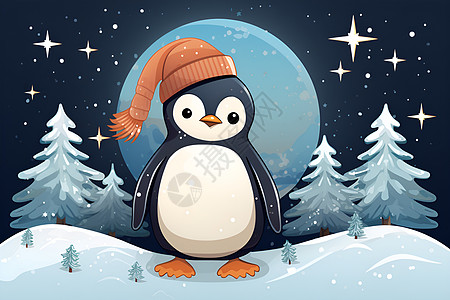 雪地的企鹅动漫插图背景图片