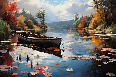 平静湖面上的小舟图片