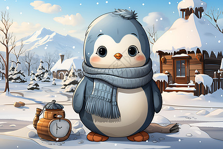 冬日的企鹅插图图片
