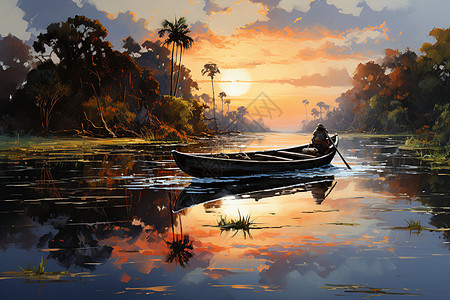湖畔钓船的小船背景图片