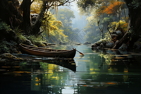 梦幻的河畔船只背景图片
