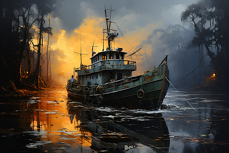 艳阳下的渔船图片