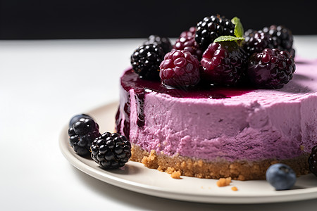 树莓蛋糕盘子里的坚果蛋糕背景