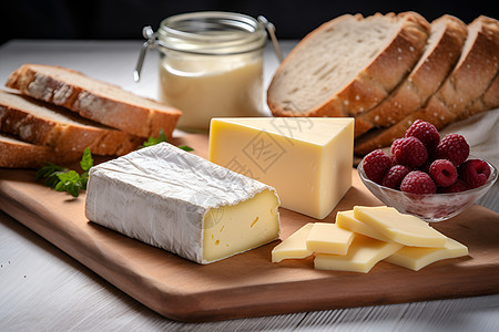 桌子上的奶酪面包图片