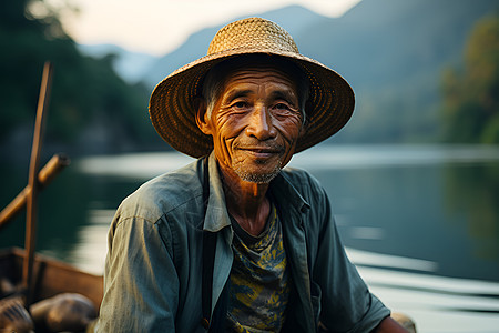 乡村打鱼人的特写镜头背景图片