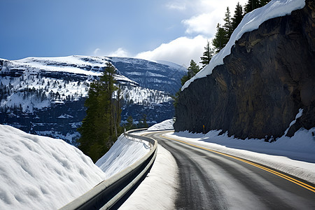 雪山中的道路图片