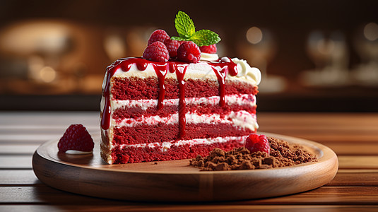 餐盘中的红丝绒蛋糕图片