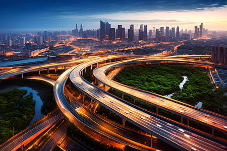 繁华都市的道路建筑背景图片