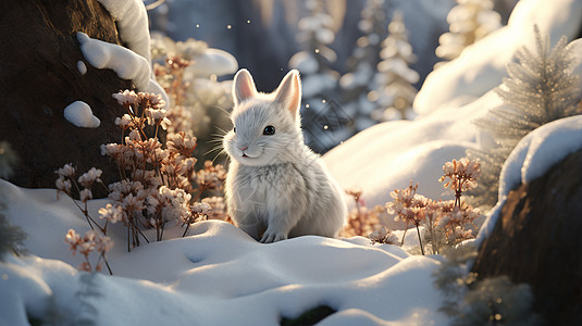 冰雪中的兔子背景图片