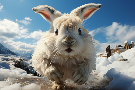 白色雪地上的雪兔背景图片