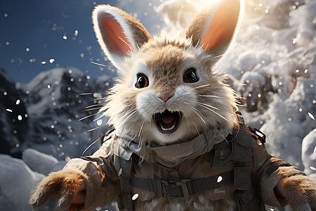 冬天里充满活力的雪兔背景图片