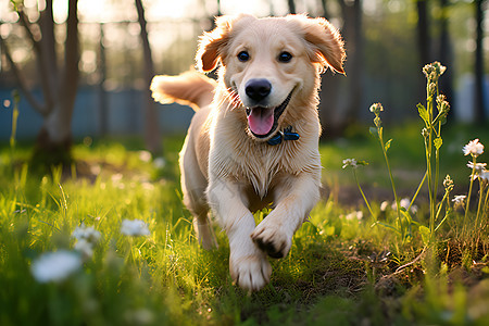 户外欢乐玩耍的金毛犬图片