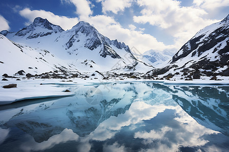 白雪覆盖风景优美的阿尔卑斯山脉景观背景