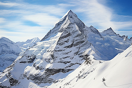 白雪皑皑的阿尔卑斯山脉景观背景图片