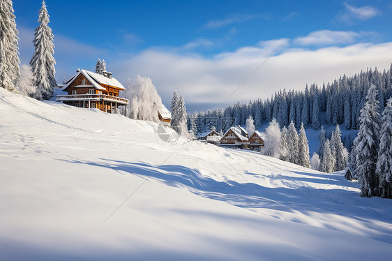 美丽的白雪丛林景观图片