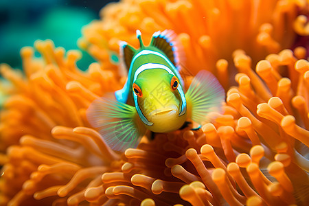 珊瑚礁里的小丑鱼背景图片