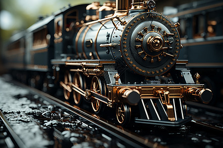 老式蒸汽火车微距模型图片