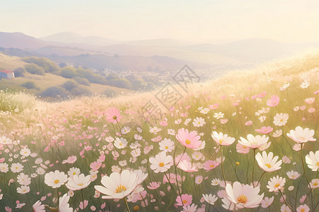 春季山谷中绽放的美丽花海图片