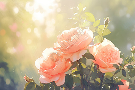 夏季花园绽放的粉色玫瑰花朵图片