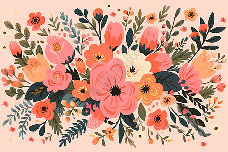 五彩斑斓的花卉插图背景图片