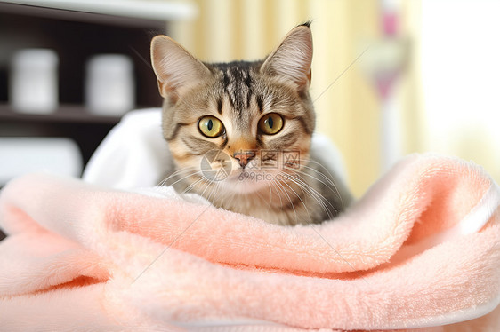 粉色毯子里的猫咪图片