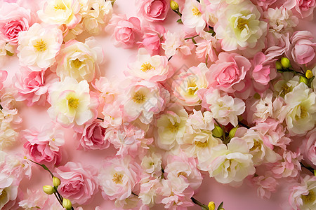 墙上盛开的粉白色花束图片