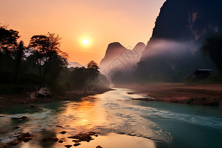 云雾间的山川背景图片