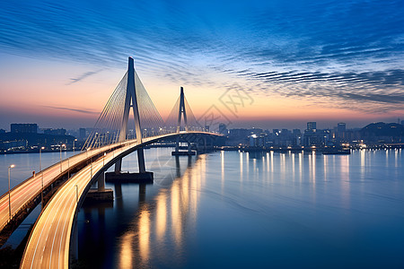 夜幕下的跨江大桥高清图片