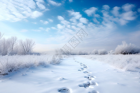 积雪道路上的脚印图片