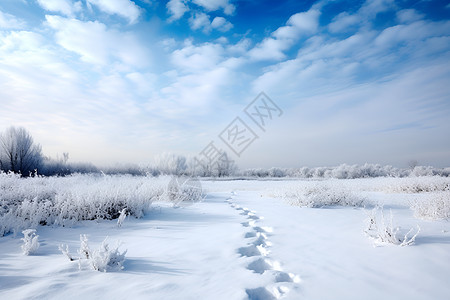 雪地小径上的足迹高清图片