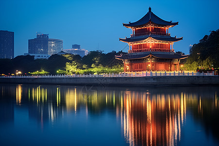 夜幕下的古建筑背景图片