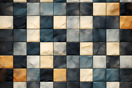 蓝金瓷砖黑白浴室高清图片