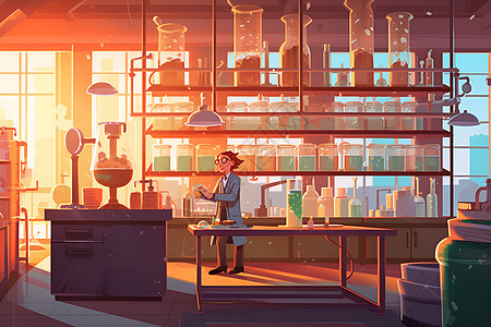 化学实验室里的实验员背景图片