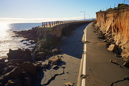 海边坍塌的公路背景图片