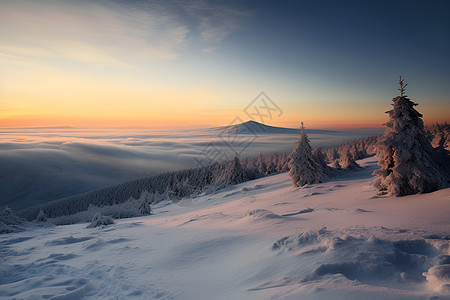 夕阳时山脉上的冰雪背景图片