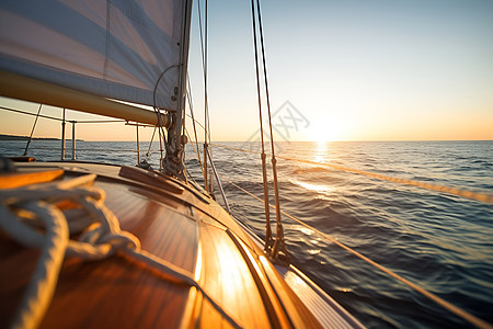 海上日出时的帆船图片