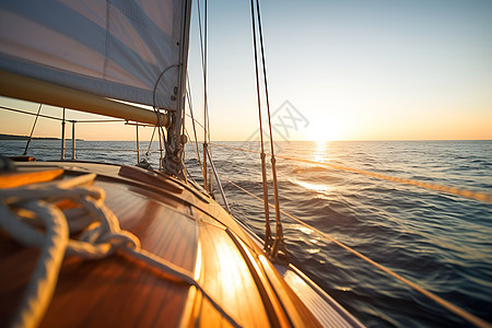 海上日出时的帆船背景图片