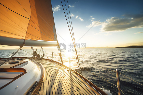 日出中的帆船图片