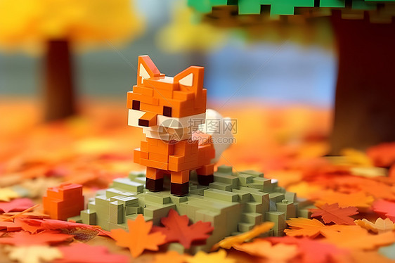 叶子上的玩具狐狸图片