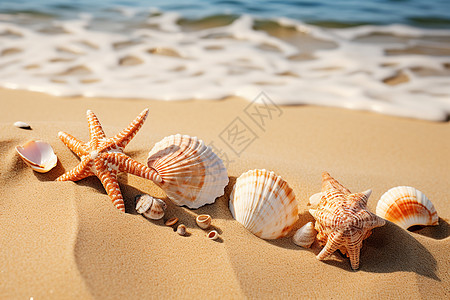 沙滩上的贝壳群图片