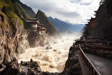 水浪翻飞的河流背景图片