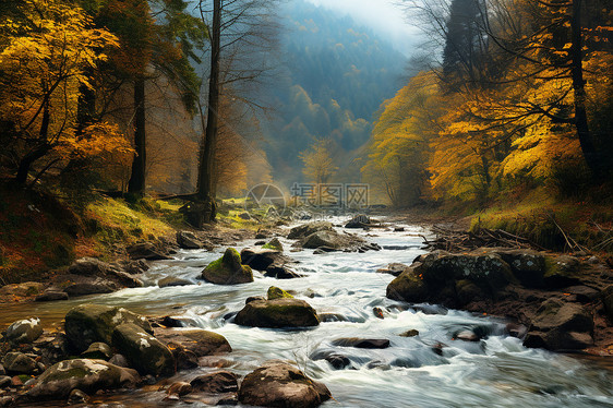 秋林间的河流图片