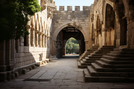 古堡里的石拱门图片