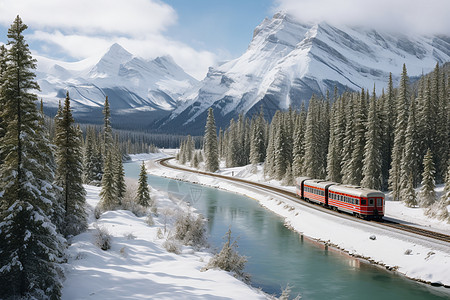 冬天河流旁的铁路图片