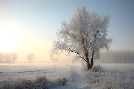 树木上的冰雪背景图片