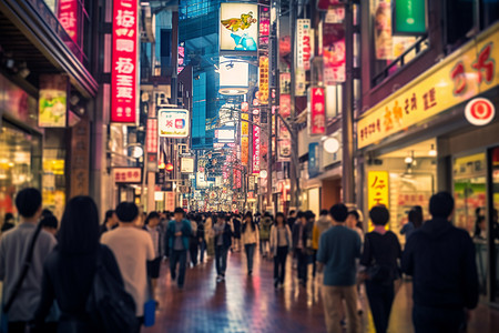 夜幕下的街道人群背景图片