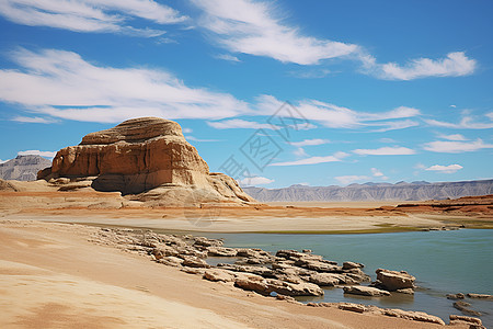 大漠蓝天水岸石巨图片