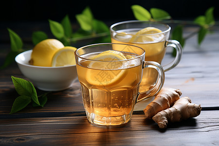 清新的柠檬姜茶背景图片